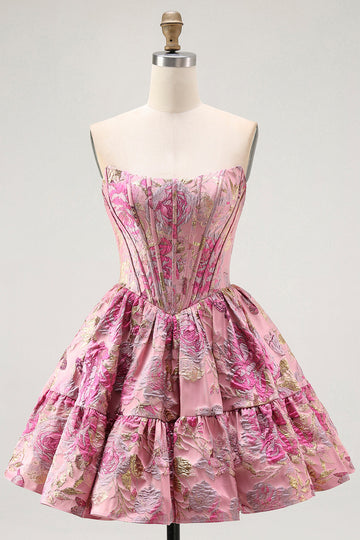 Off The Shoulder Printed A-Line Corset Cocktail Dress